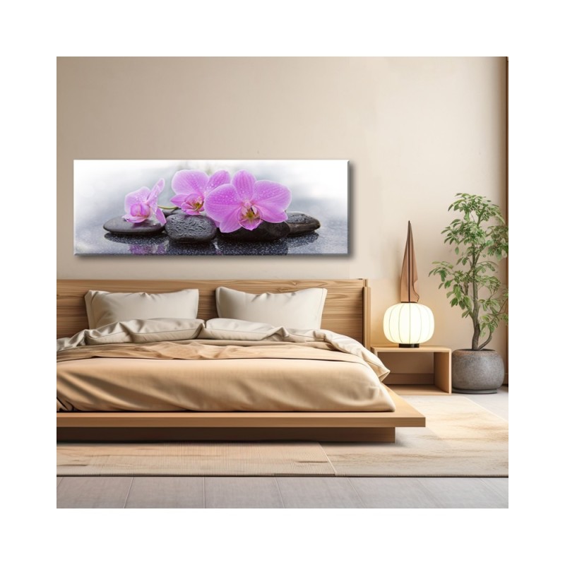 Leinwandbild - Rosa Orchideen und Steine | Feeby