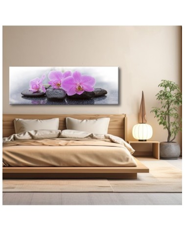 Leinwandbild - Rosa Orchideen und Steine | Feeby