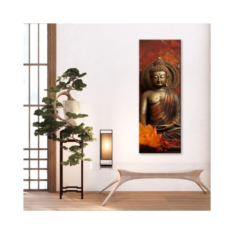 Leinwandbild - Meditierender Buddha und Blumen | Feeby