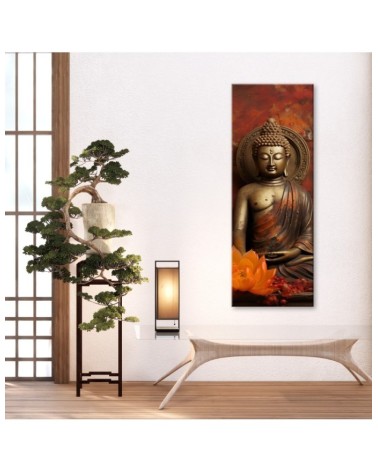 Leinwandbild - Meditierender Buddha und Blumen | Feeby