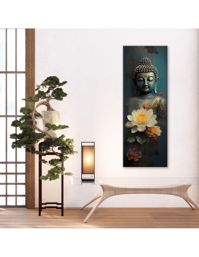 Obraz na ścianę do sypialni - Budda i kwiaty zen | Feeby.pl