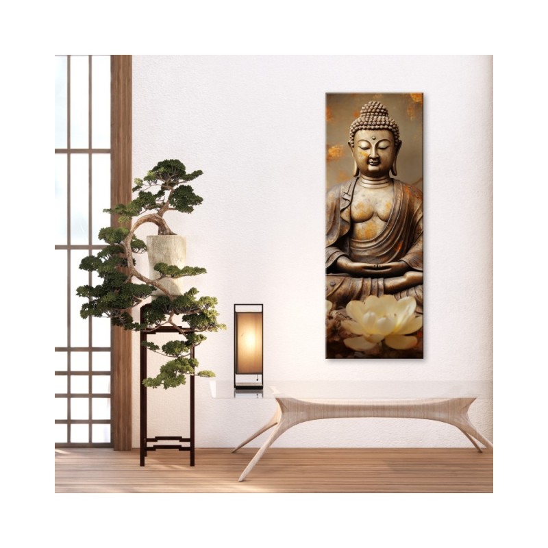 Leinwandbild modern - Buddha mit Zen-Blumen | Feeby