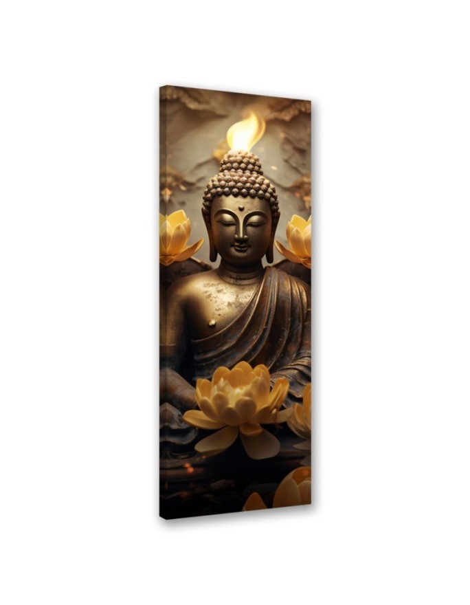Dekoratives Leinwandbild - Goldener Buddha und Blumen | Feeby