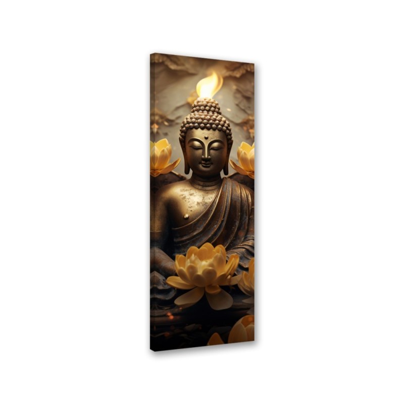 Dekoratives Leinwandbild - Goldener Buddha und Blumen | Feeby