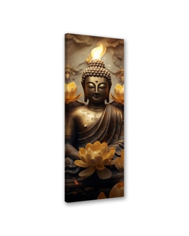 Dekoratives Leinwandbild - Goldener Buddha und Blumen | Feeby