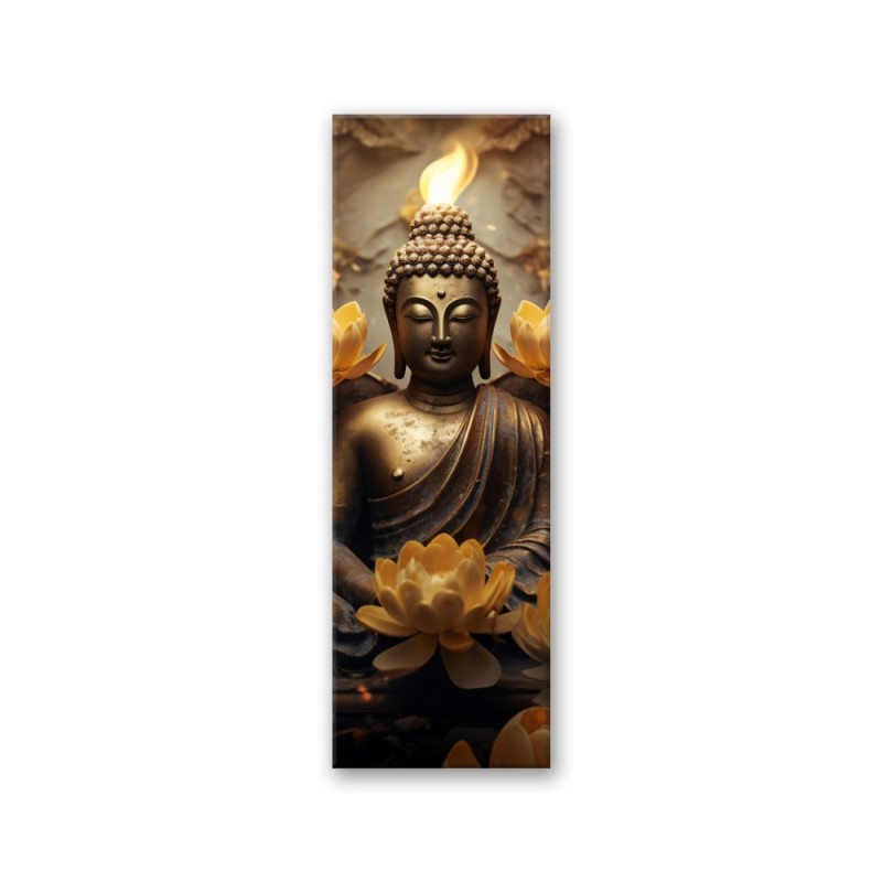 Dekoratives Leinwandbild - Goldener Buddha und Blumen | Feeby