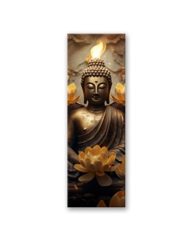Dekoratives Leinwandbild - Goldener Buddha und Blumen | Feeby