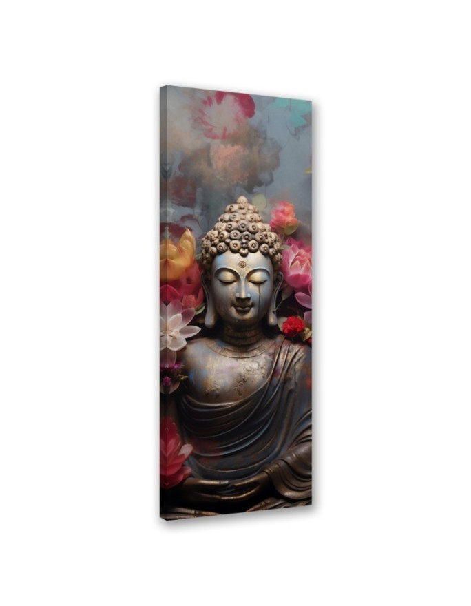 Leinwandbild - Buddha-Statue mit Blumen | Feeby