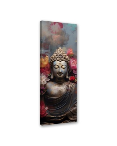 Leinwandbild - Buddha-Statue mit Blumen | Feeby