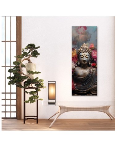 Leinwandbild - Buddha-Statue mit Blumen | Feeby