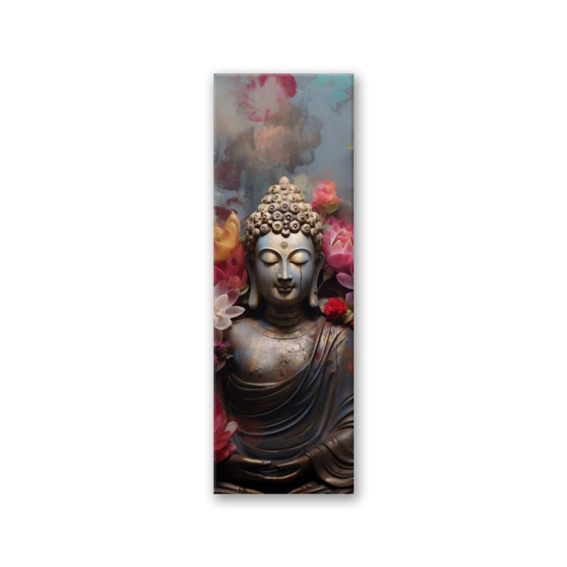 Leinwandbild - Buddha-Statue mit Blumen | Feeby