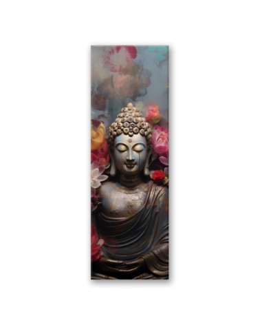 Leinwandbild - Buddha-Statue mit Blumen | Feeby