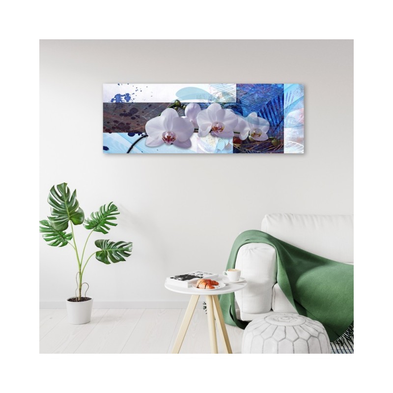 Wandbild für Wohnzimmer - Blaue Orchidee Komposition | Feeby