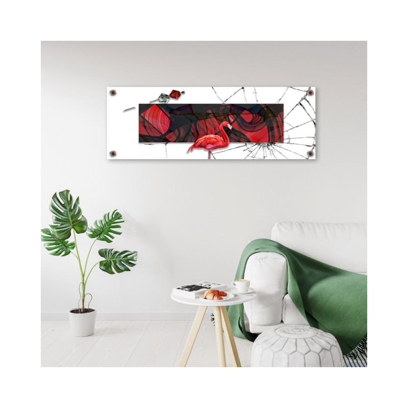 Leinwandbild - Roter Flamingo auf Glashintergrund | Feeby