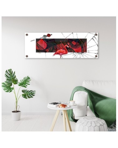 Leinwandbild - Roter Flamingo auf Glashintergrund | Feeby