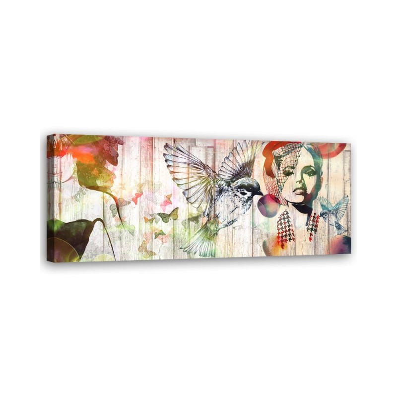 Bild auf Leinwand - Frau Vögel und Schmetterlinge | Feeby