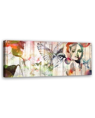 Bild auf Leinwand - Frau Vögel und Schmetterlinge | Feeby