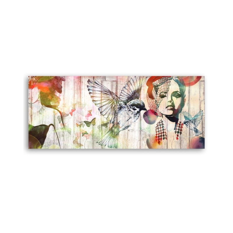 Bild auf Leinwand - Frau Vögel und Schmetterlinge | Feeby
