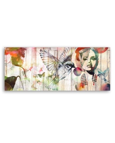 Bild auf Leinwand - Frau Vögel und Schmetterlinge | Feeby