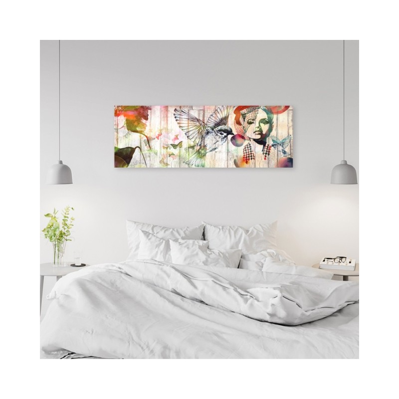 Bild auf Leinwand - Frau Vögel und Schmetterlinge | Feeby