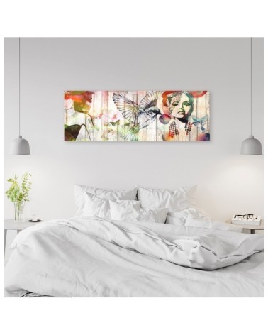 Bild auf Leinwand - Frau Vögel und Schmetterlinge | Feeby