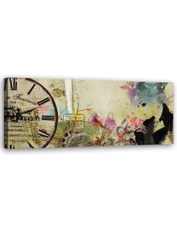 Leinwandbild modern - Frau und alte Uhr | Feeby