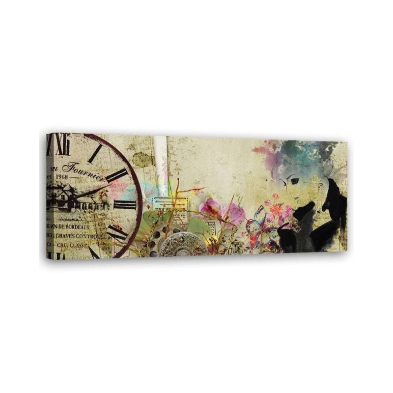Leinwandbild modern - Frau und alte Uhr | Feeby