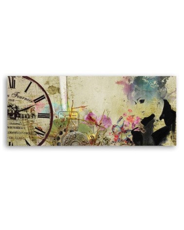 Leinwandbild modern - Frau und alte Uhr | Feeby