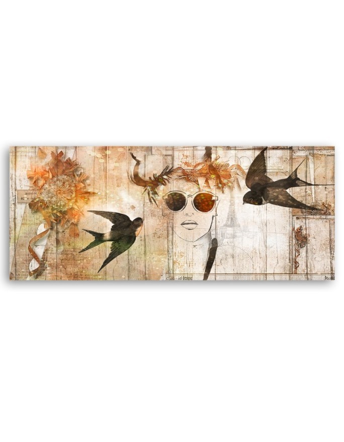 Modern canvas painting - Woman's face and birds | FEEBY