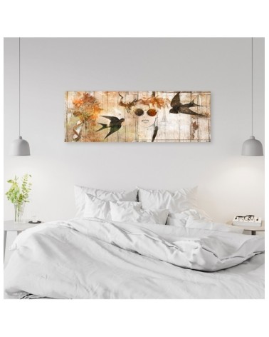 Dekoratives Leinwandbild - Frauengesicht und Vögel | Feeby