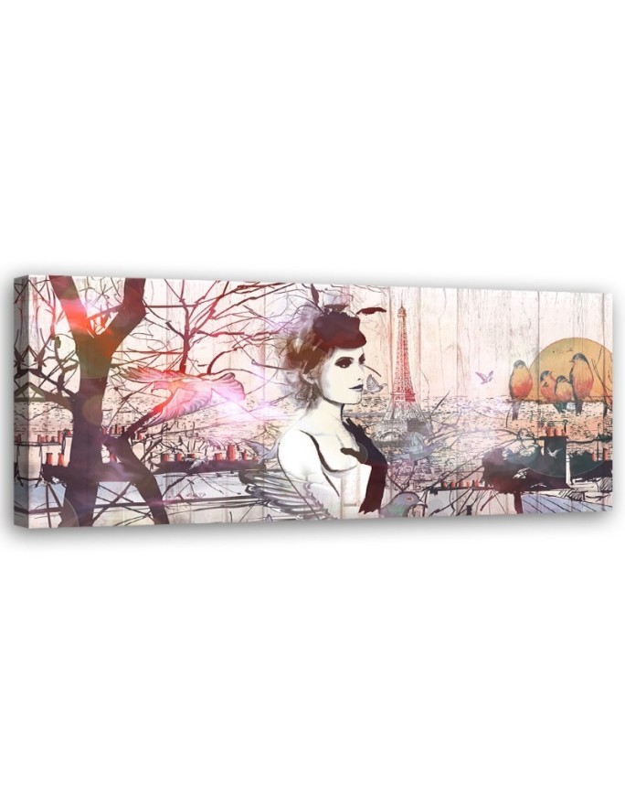 Leinwandbild - Frau vor dem Hintergrund des Eiffelturms | Feeby