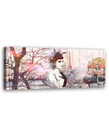 Leinwandbild - Frau vor dem Hintergrund des Eiffelturms | Feeby