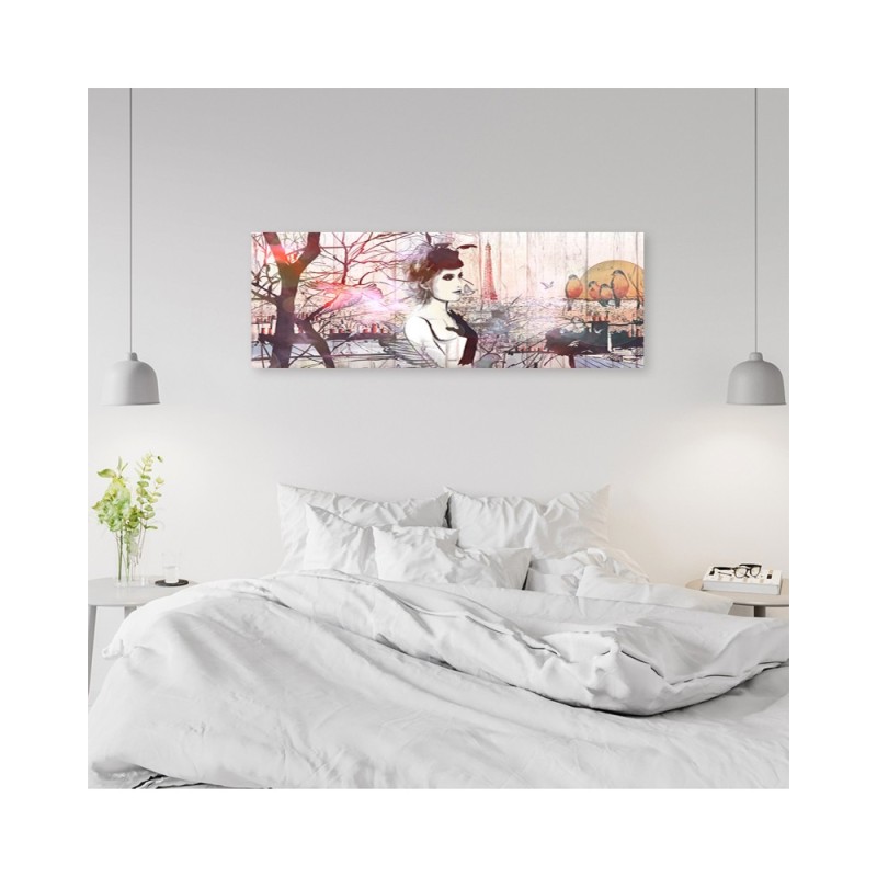 Leinwandbild - Frau vor dem Hintergrund des Eiffelturms | Feeby