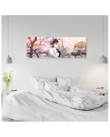 Leinwandbild - Frau vor dem Hintergrund des Eiffelturms | Feeby