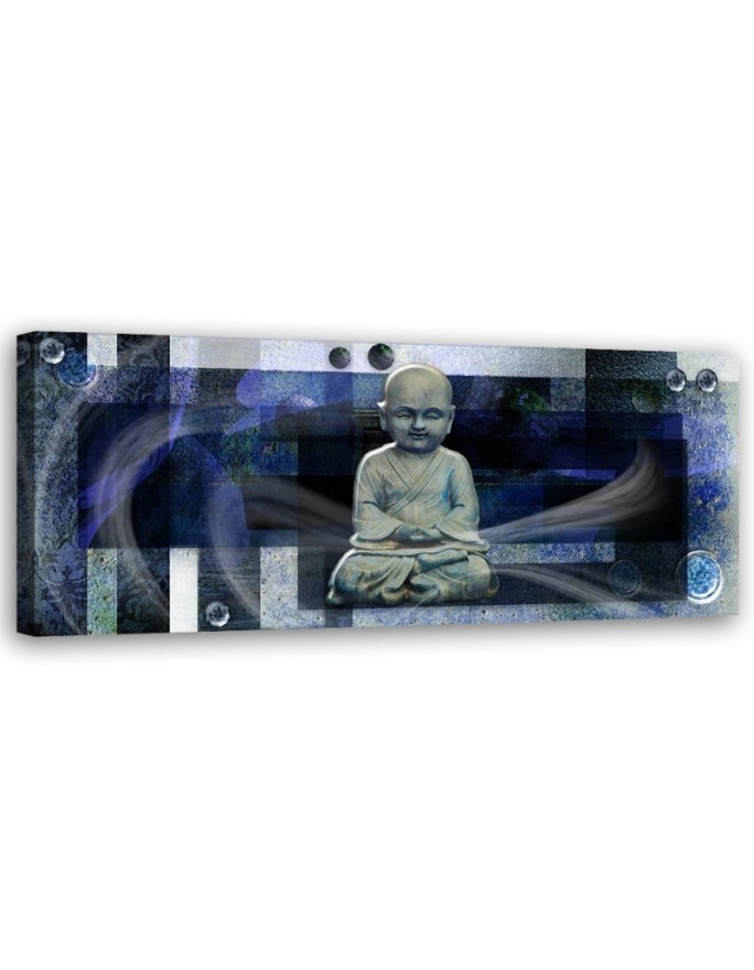 Wandbild für Wohnzimmer - Buddha auf blauem Hintergrund | Feeby