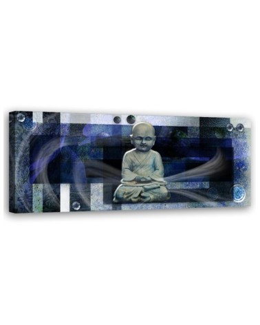 Wandbild für Wohnzimmer - Buddha auf blauem Hintergrund | Feeby