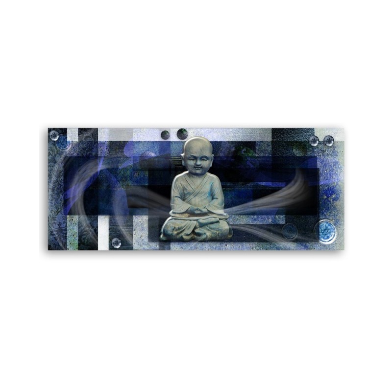 Wandbild für Wohnzimmer - Buddha auf blauem Hintergrund | Feeby