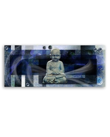 Wandbild für Wohnzimmer - Buddha auf blauem Hintergrund | Feeby