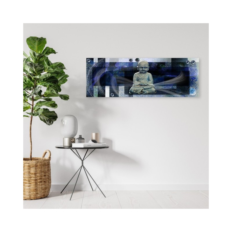 Wandbild für Wohnzimmer - Buddha auf blauem Hintergrund | Feeby