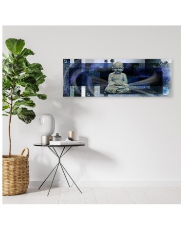 Wandbild für Wohnzimmer - Buddha auf blauem Hintergrund | Feeby