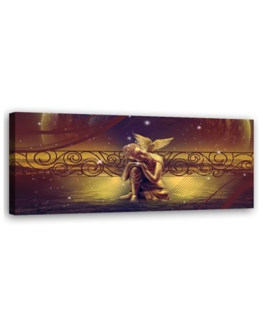 Modernes Wandbild - Goldener Buddha und Vogel | Feeby