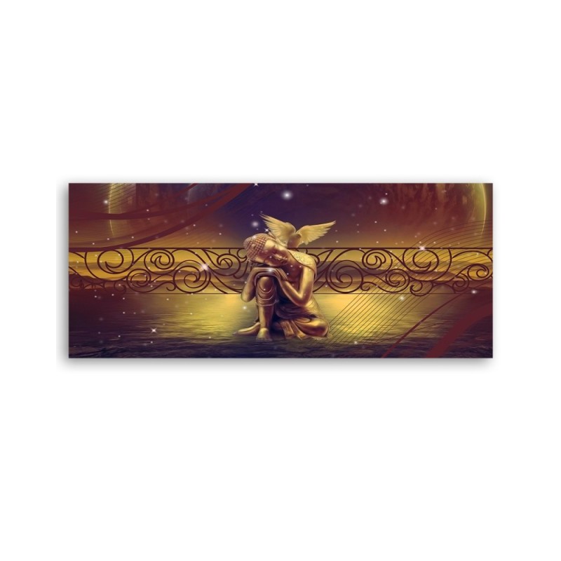 Modernes Wandbild - Goldener Buddha und Vogel | Feeby