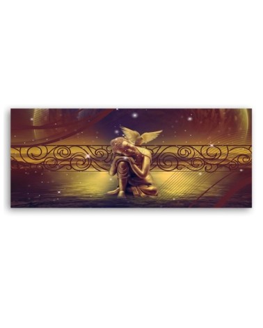 Modernes Wandbild - Goldener Buddha und Vogel | Feeby