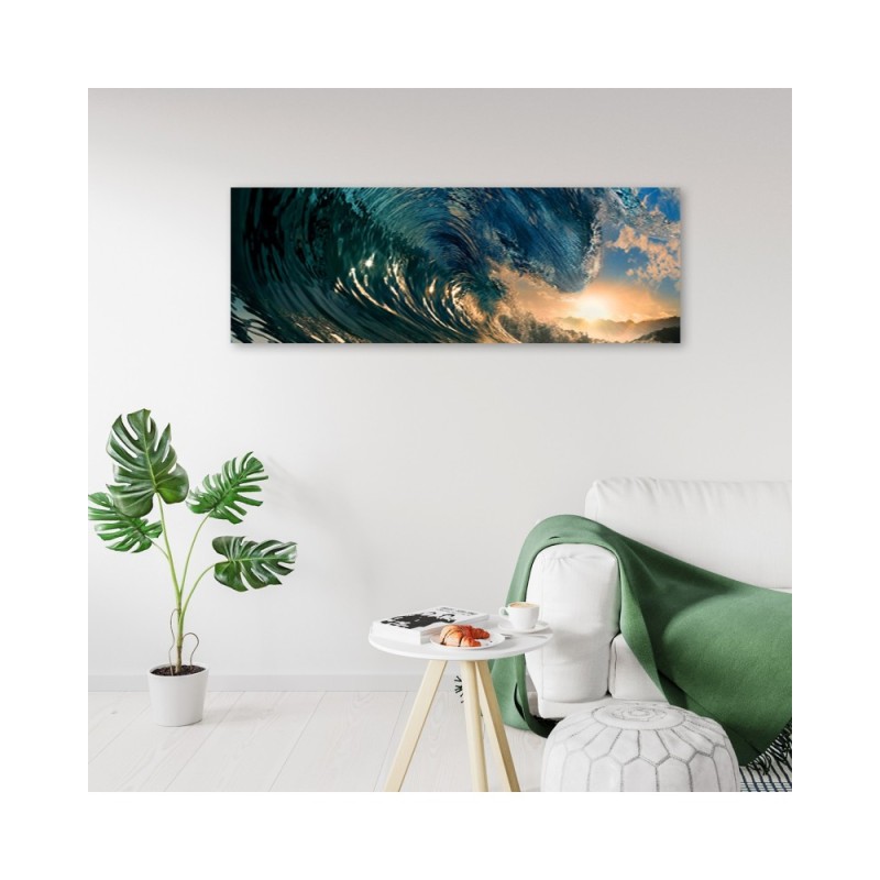 Leinwandbild modern - Meereswelle und Sonnenuntergang | Feeby