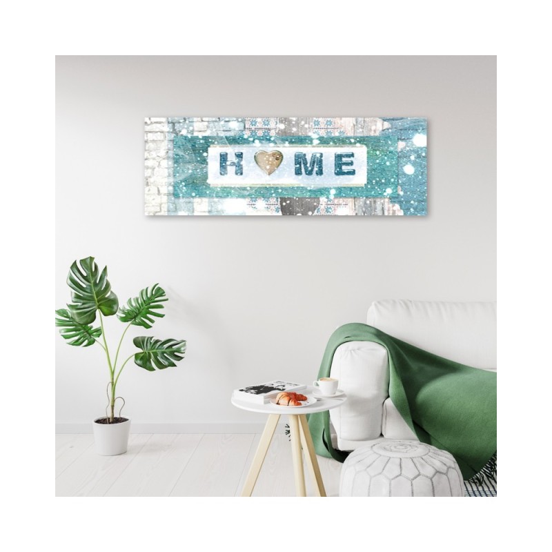 Dekoratives Leinwandbild - Türkis Home-Schriftzug | Feeby