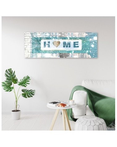 Dekoratives Leinwandbild - Türkis Home-Schriftzug | Feeby