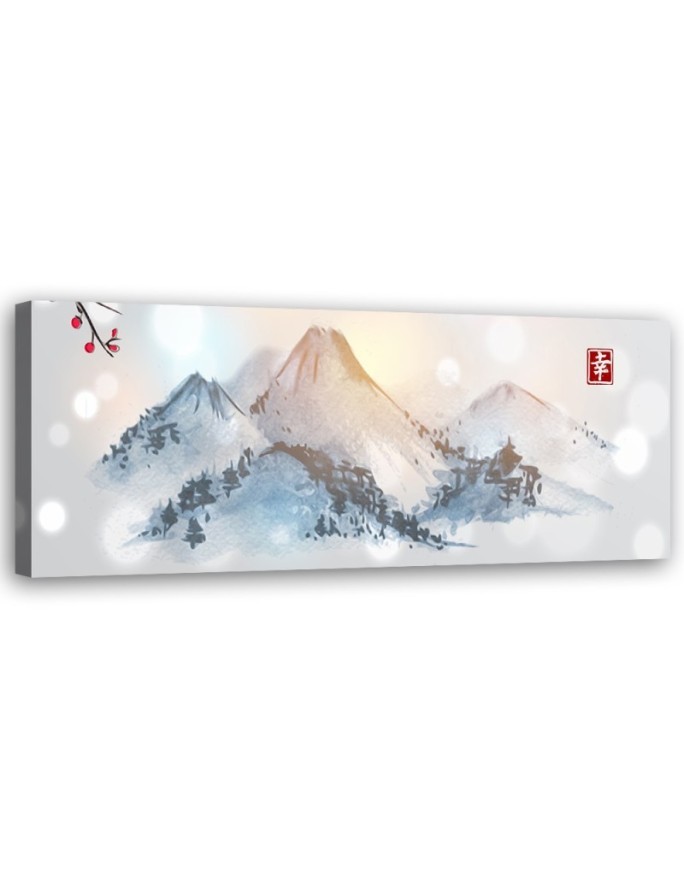 Wandbild für Wohnzimmer - Japanische Berge sumi-e | Feeby