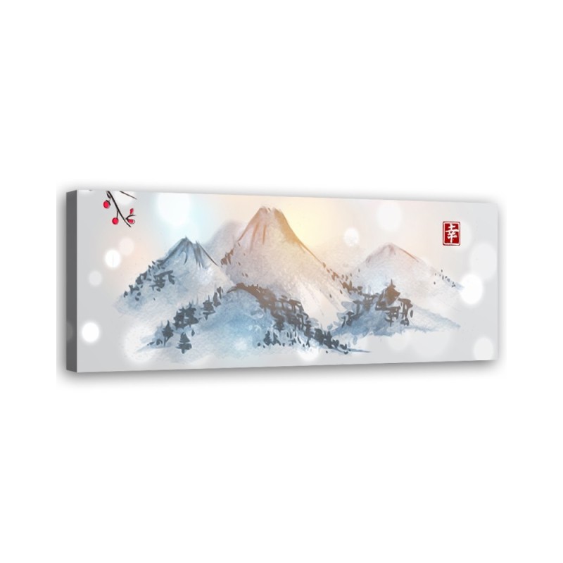 Wandbild für Wohnzimmer - Japanische Berge sumi-e | Feeby