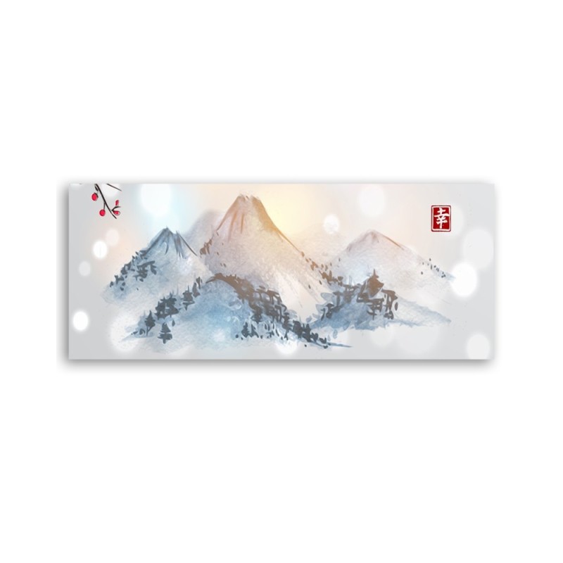 Wandbild für Wohnzimmer - Japanische Berge sumi-e | Feeby