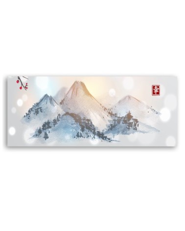 Wandbild für Wohnzimmer - Japanische Berge sumi-e | Feeby